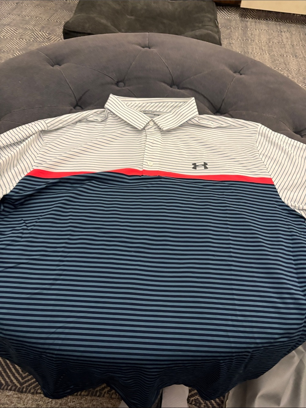 Under Armour Men’s Navy, White and Red Striped Performance Polo